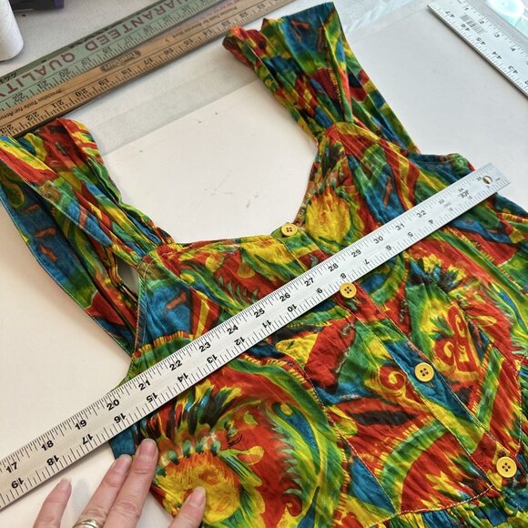 Vtg Phool Multicolor Sundress Full Button Front Cotton Midi Dress Tiered Medium - Picture 4 of 8